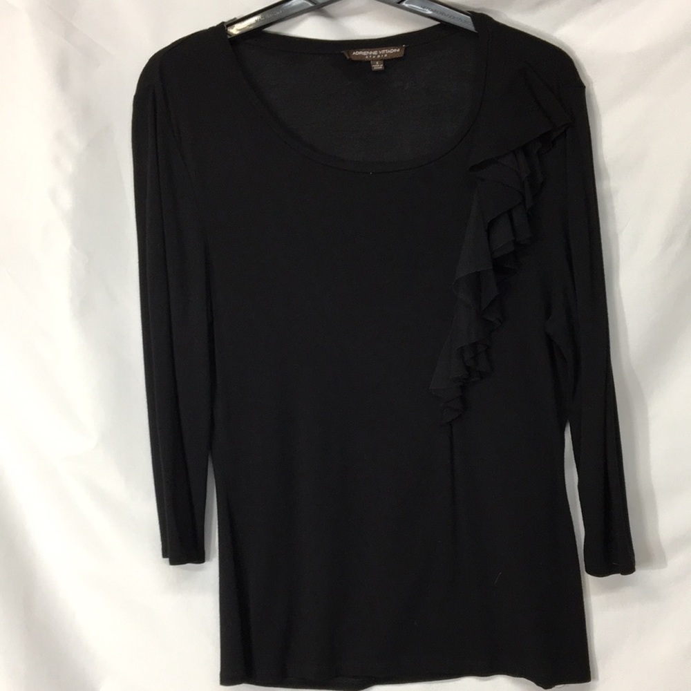 Adrienne Vittadini Women’s Black Top with Ruffle Decoration Size S Like-NEW